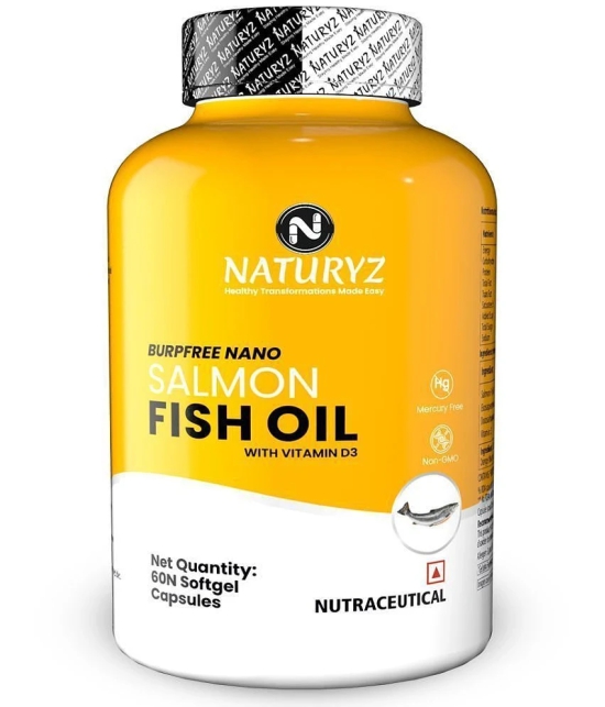 NATURYZ BURPFREE SALMON Fish Oil 2000 Mg with Vitamin D3 for Skin, Eyes, Heart & Brain - 60 Softgels