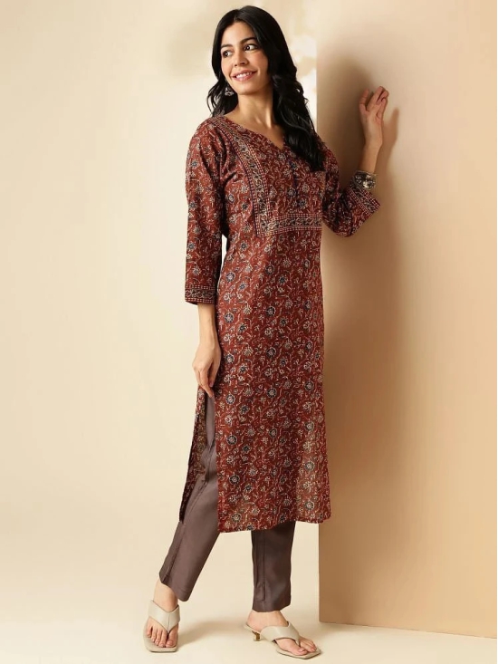 Vbuyz Cotton Printed Straight Womens Kurti - Brown ( Pack of 1 ) - None