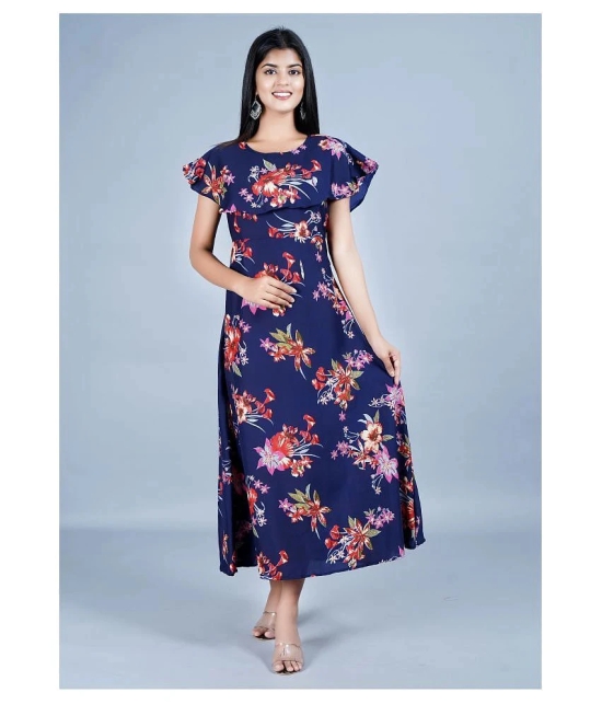 Rangun Crepe Blue A- line Dress - Single - None