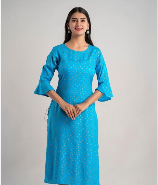 MAUKA - Blue Rayon Women's Straight Kurti ( Pack of 1 ) - None