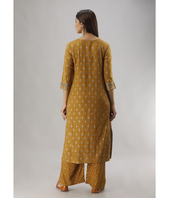 MAUKA - Gold Straight Rayon Women''s Stitched Salwar Suit ( Pack of 1 ) - None