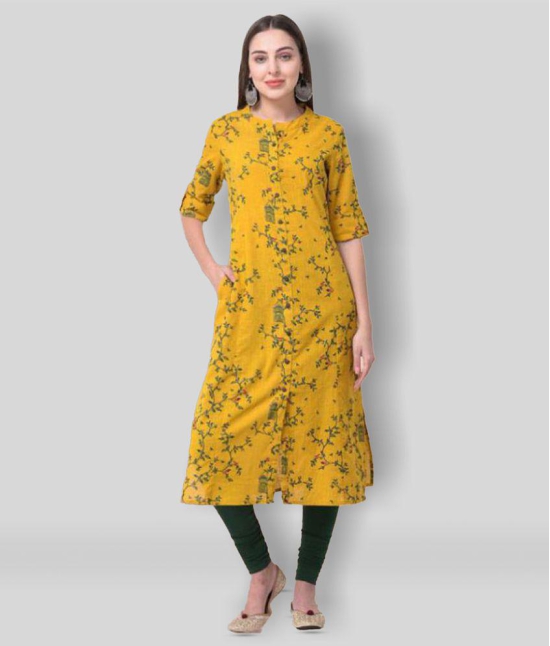 Pistaa - Yellow Cotton Womens Front Slit Kurti ( Pack of 1 ) - 4XL