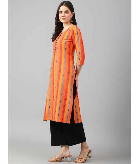 Hritika Cotton Blend Striped Straight Womens Kurti - Orange ( Pack of 1 ) - None