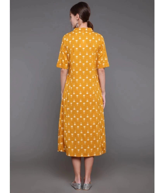 Antaran Cotton Printed Midi Womens Shirt Dress - Yellow ( Pack of 1 ) - None