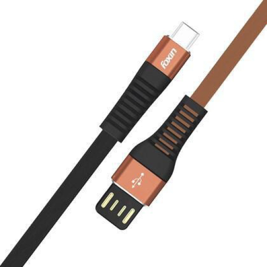 Foxin FLAT Premium USB to Type-C 1.2 MT Charge & Sync Cable Brown And Black