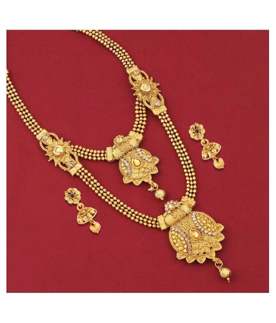 Silver Shine Alloy Golden Choker Traditional Gold Plated Necklaces Set - Golden