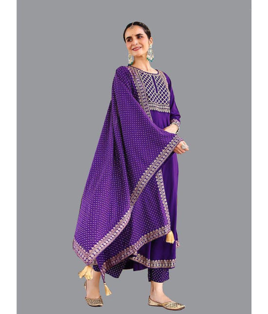 Amira creations Rayon Embroidered Kurti With Pants Womens Stitched Salwar Suit - Purple ( Pack of 1 ) - None