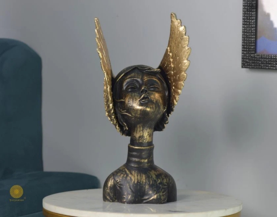 Golden Wings Angel Face Sclupture (5.5x13 Inches)-Gold