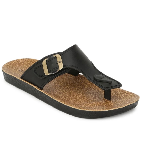 UrbanMark Men Comfortable Birkenstock T-Shape with Side Buckle Thong Flip-Flop -Black - None