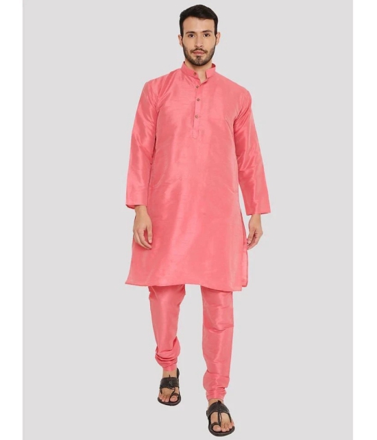 Maharaja - Pink Silk Regular Fit Mens Kurta Pyjama Set ( Pack of 1 ) - None