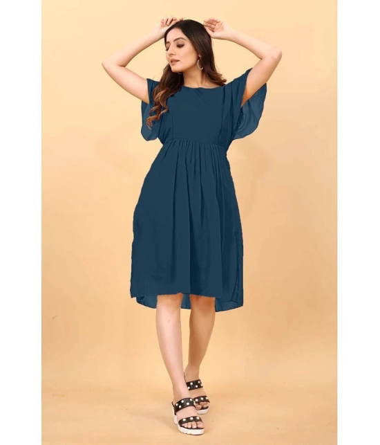 JASH CREATION Georgette Solid Knee Length Womens Fit & Flare Dress - Blue ( Pack of 1 ) - None