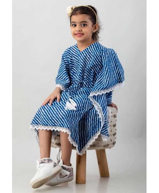 Blue and White Leheriya pattern Kaftan Dress-10-12 years