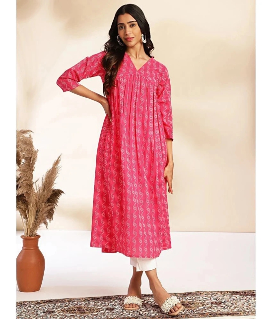 Janasya Cotton Printed A-line Womens Kurti - Pink ( Pack of 1 ) - None