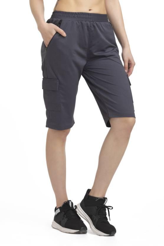 Solid Women Dark Grey Cargo Shorts, Sports Shorts, Casual Shorts, Regular Shorts