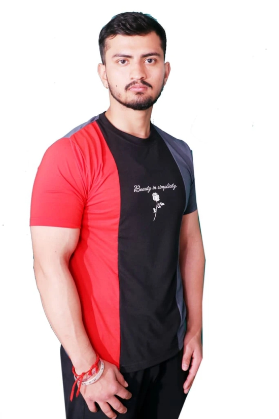 NVA Quality Solid Men's Round Neck Cotton Blend Half Sleeve Red Black Grey T-Shirt