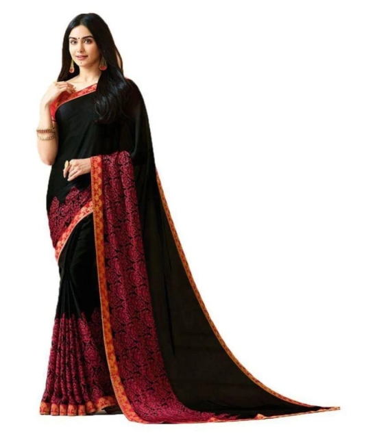 Gazal Fashions - Black Chiffon Saree With Blouse Piece (Pack of 1)