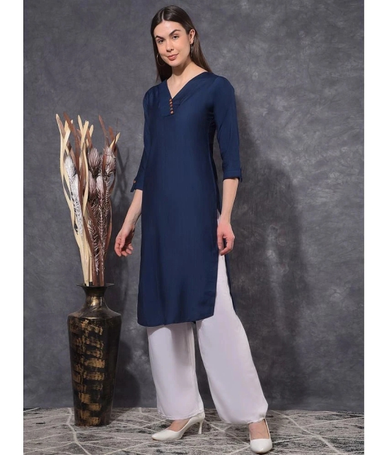 Mamoose Rayon Self Design Straight Womens Kurti - Blue ( Pack of 1 ) - None