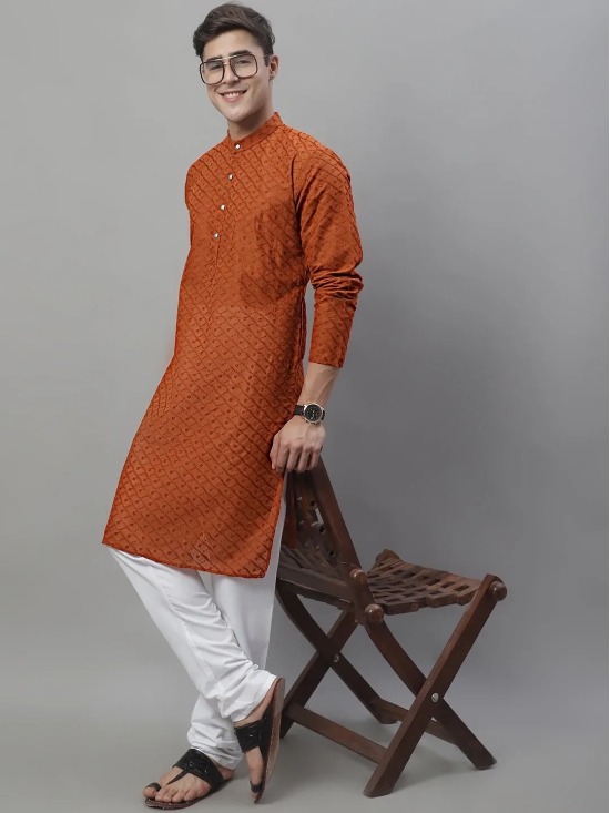 Jompers Men Brown Chikan Kurta with Churidar-XXL / Brown