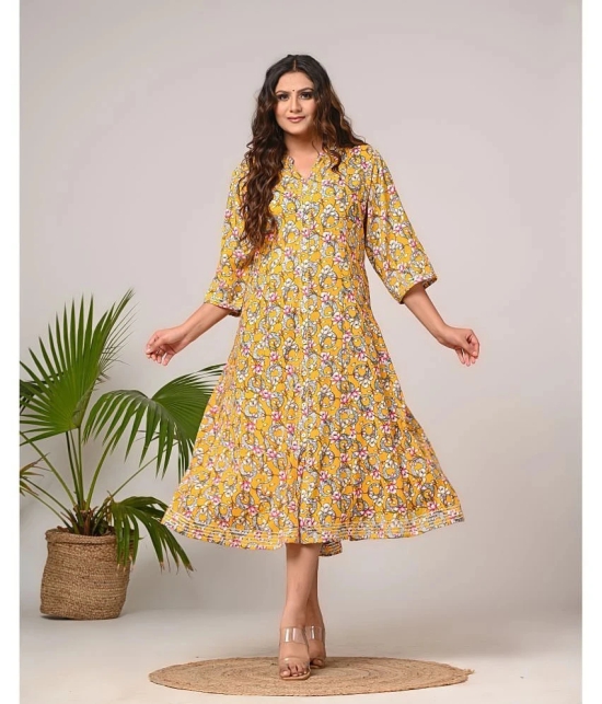 Swasti Cotton Blend Printed Front Slit Womens Kurti - Yellow ( Pack of 1 ) - None