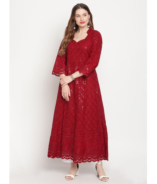 Queenley - Maroon Cotton Womens Flared Kurti - None