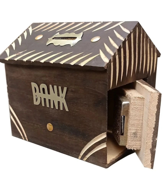 SWH Wood Brown Piggy Bank ( Pack of 1 )