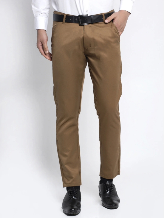 Indian Needle Men's Brown Tapered Fit Formal Trousers-32 / Brown