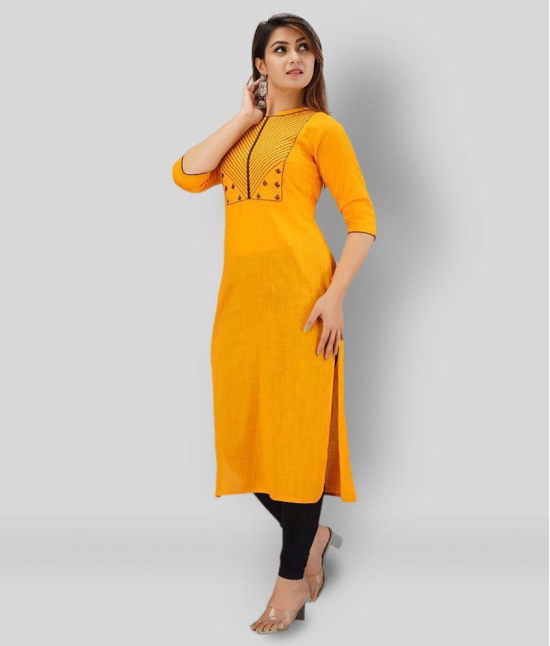 SVARCHI - Yellow Cotton Women's Straight Kurti ( Pack of 1 ) - XL