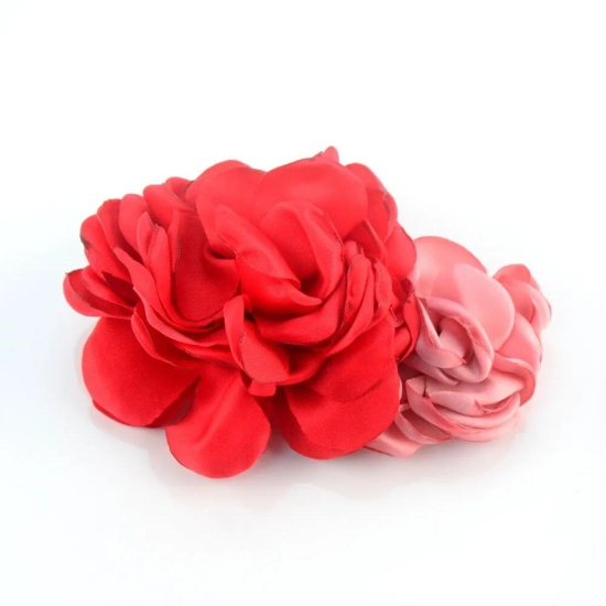 Pret my baby satin flower barrette in 2 color - Red Pink