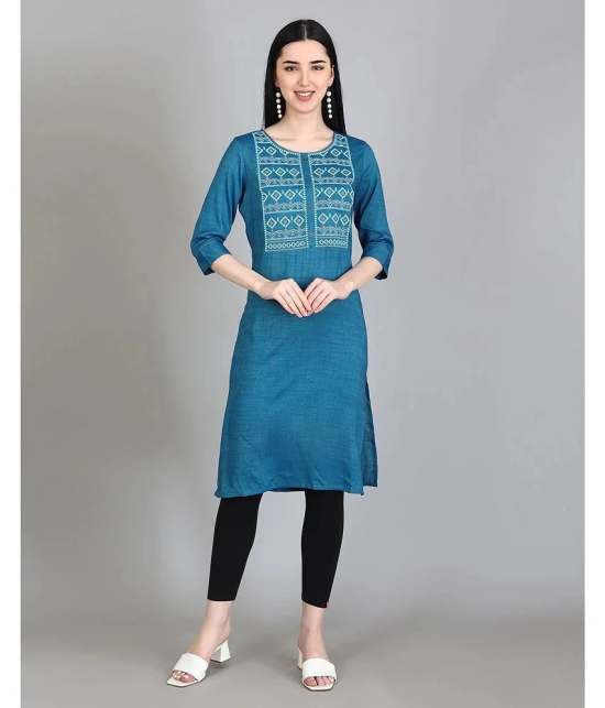 Alena Rayon Embroidered Straight Womens Kurti - Blue ( Pack of 1 ) - None