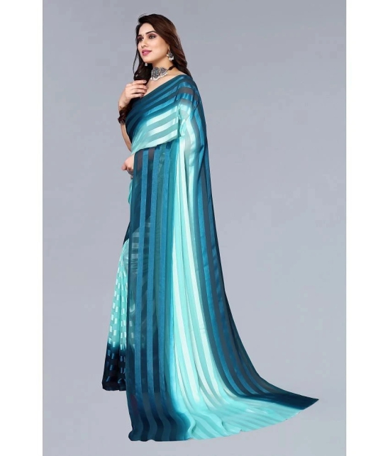 ANAND SAREES Satin Striped Saree With Blouse Piece - Turquoise ( Pack of 1 ) - Turquoise