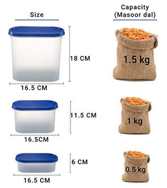 HOMETALES Plastic Multi-Purpose Food Container, 500ml x 2U, 1000ml x 2U, 1500ml x 2U (6U) - Navy Blue