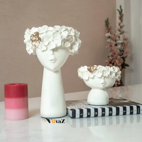 Adorable Tiara Vases-Stone Grey / Resin | Matt Finish / Set of 2 : H: 12 / H: 5  | L: 6 | W: 5 (inch)