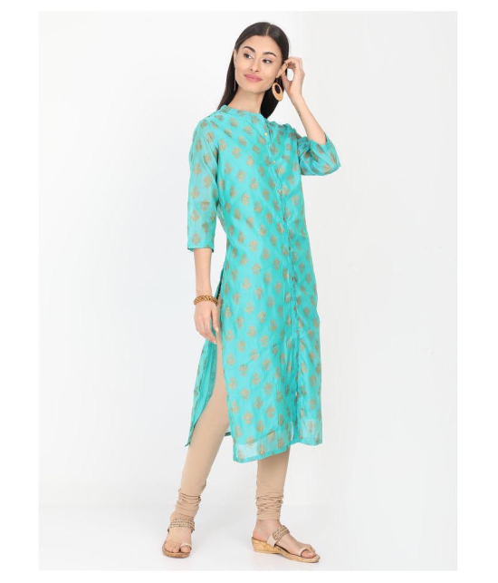 Alena Turquoise Chanderi Straight Kurti - L