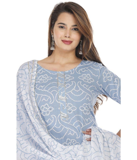 HIGHLIGHT FASHION EXPORT Blue Cotton Kurti With Pants - Stitched Suit Single - None