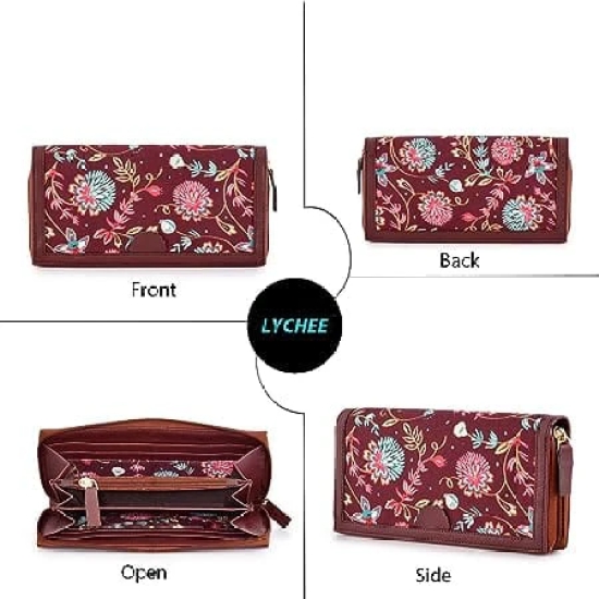 Lychee bags Women Printed Canvas Multicolour Wallet (Brown)