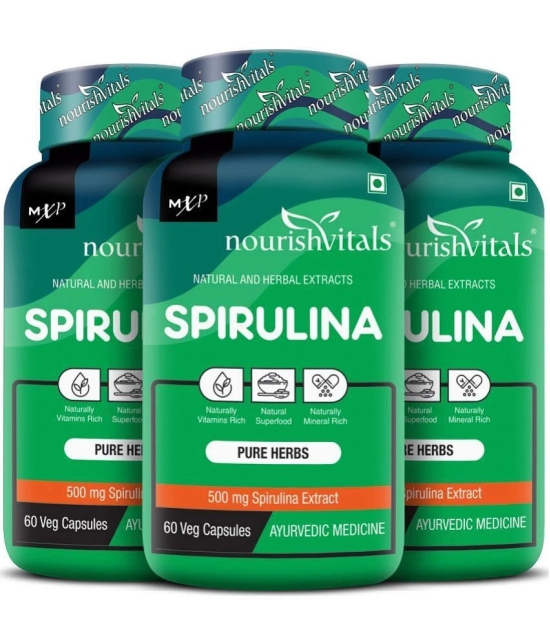 NourishVitals Spirulina Pure Herbs, 500 mg Spirulina Extract, Naturally Vitamins Rich, 60 Veg Capsules (Pack Of 3)