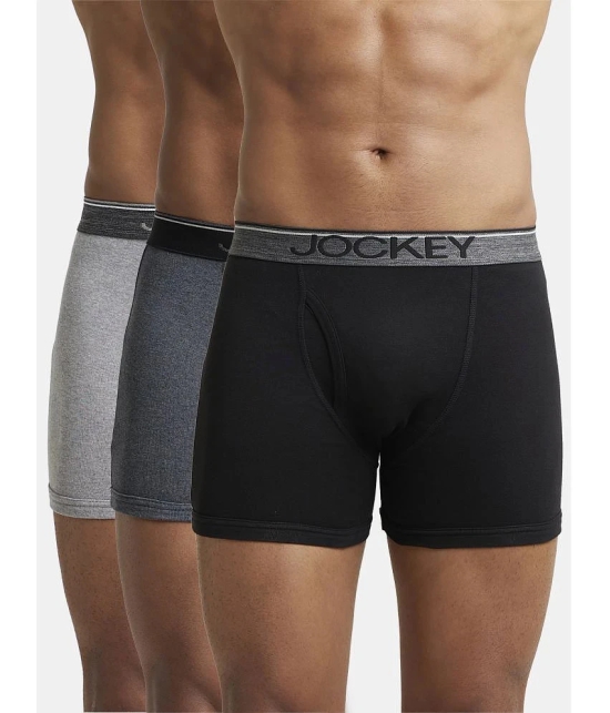 Jockey 8009 Men Super Combed Cotton Rib Solid Boxer Brief - Black/Charcoal Mel/Grey Mel (Pack of 3) - None