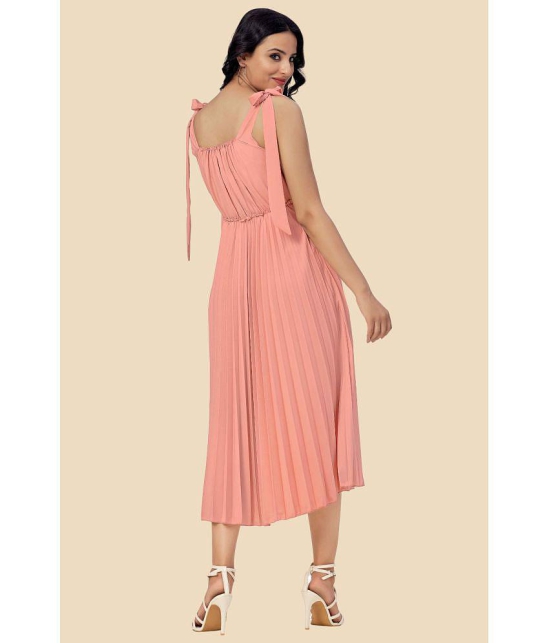 Glomee Crepe Solid Midi Women''s Fit & Flare Dress - Peach ( Pack of 1 ) - None