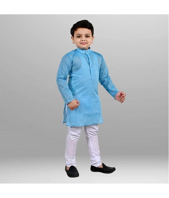 J D Creation - Turquoise Cotton Boys Kurta With Pyjama ( Pack of 1 ) - None