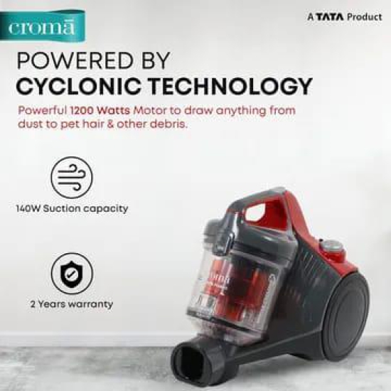 Croma 1200 Watts Dry Vacuum Cleaner (1.5 Litres Tank, Red)