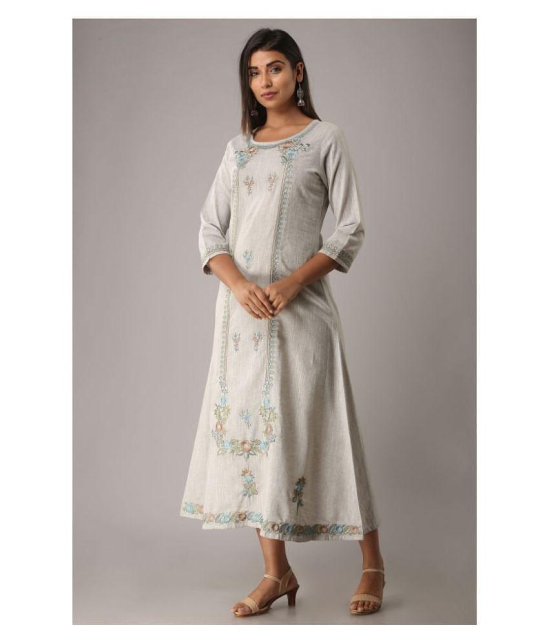 MAUKA - Light Grey Cotton Women's A-line Kurti ( Pack of 1 ) - M