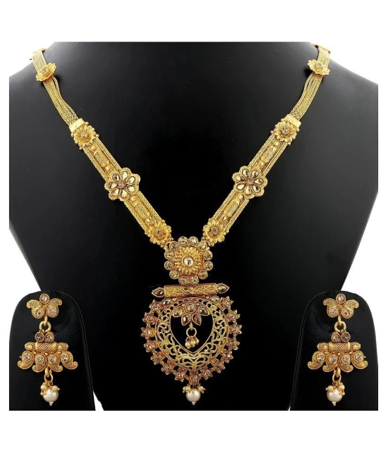 Silver Shine Alloy Golden Choker Traditional Gold Plated Necklaces Set - Golden