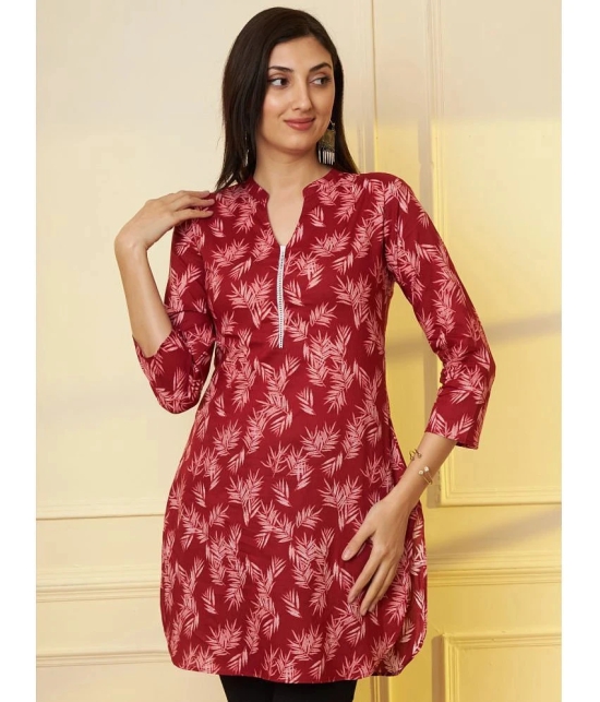 Tissu Cotton Printed Straight Womens Kurti - Maroon ( Pack of 1 ) - None