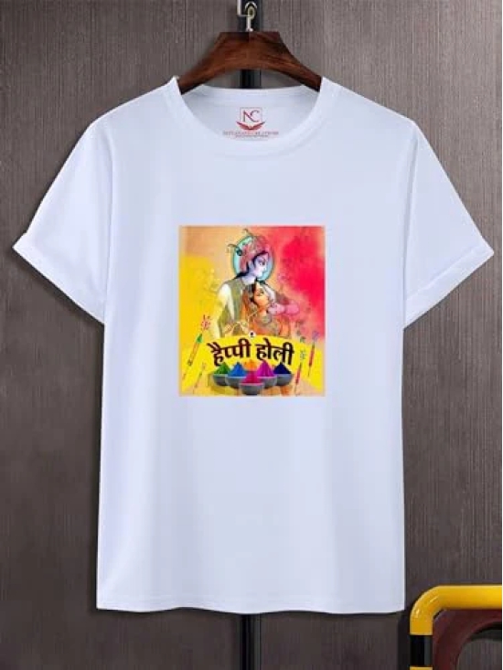 NITYANAND CREATIONS Round Neck White Holi T-Shirt for MEN-HOLI-T-SHIRT-11553-M