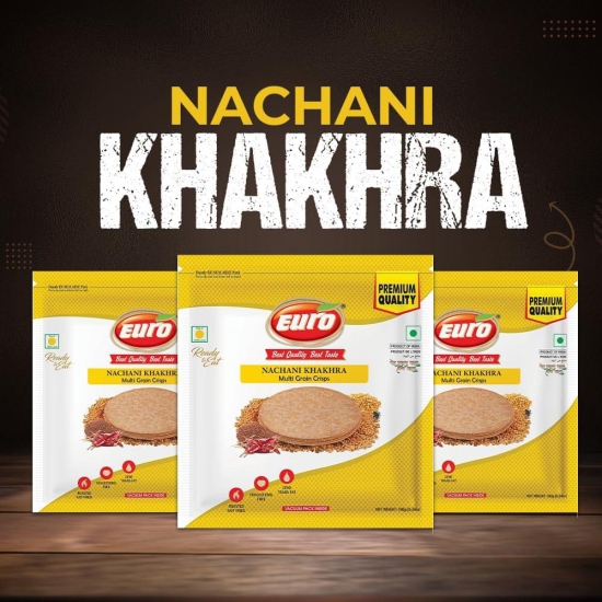 Euro Nachani Khakhra 180Gm Pack of 4|Roasted Not Fried | Cholesterol Free | Zero Transfat |Vacuum-Sealed for Freshness | Authentic Gujarati Snack, Ideal for Tea Time | Healthy Khakhra Options| Healthy Snacking