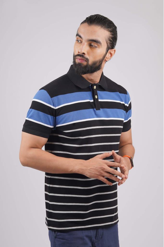 Men's Black/Blue Striped Polo T-Shirt