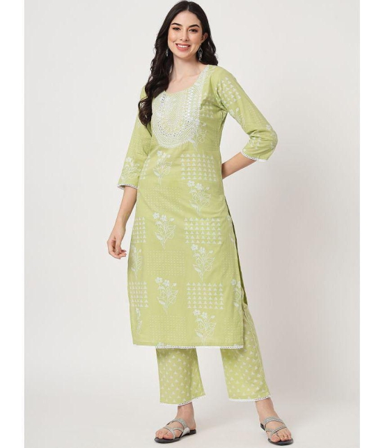 AMIRA'S INDIAN ETHNICWEAR - Green Straight Cotton Women's Stitched Salwar Suit ( Pack of 1 ) - None