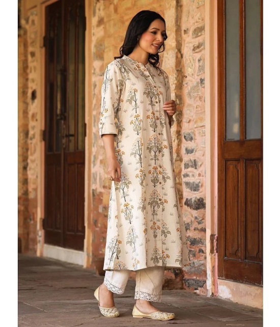 AMIRAS INDIAN ETHNICWEAR Cotton Flex Printed Front Slit Womens Kurti - Beige ( Pack of 1 ) - None