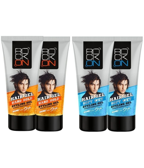 ROCK ON Soft Wet Styling Hair Gel (2 x 60g) + Hard Hold Styling Hair Gel ( 2 x 60g) Hair Gel (240g)