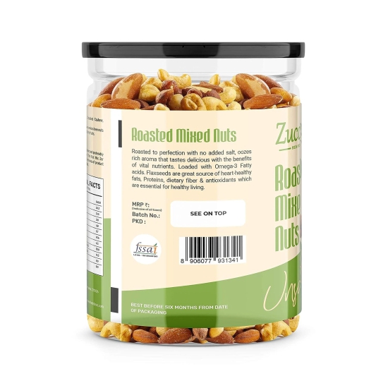 Zucchero Roasted Premium Mixed Nuts, Unsalted, 400g (California Almond, Cashew, Premium Peanuts, Pistachio) | Oil-Free Roasting | No Oil | No Salt | Slow baked Nuts